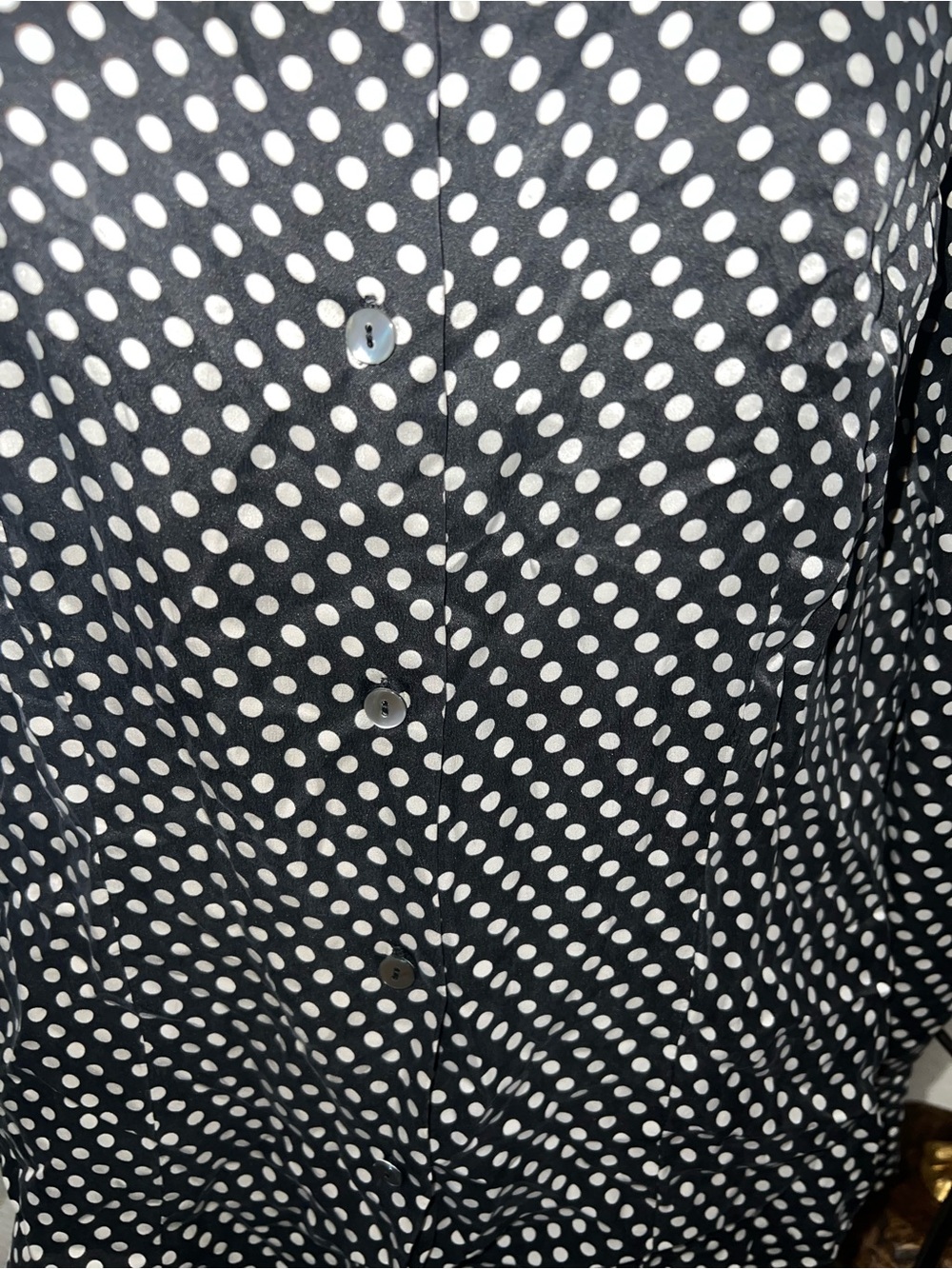 Silk Black Polka Dot Button-Up Blouse - Picture 3 of 5